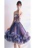 A Line Tulle Purple Appliques Sweetheart Prom Dress LBQ0750
